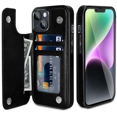iMangoo for iPhone 14 Case Wallet Credit Card Holder Slots Kickstand Black